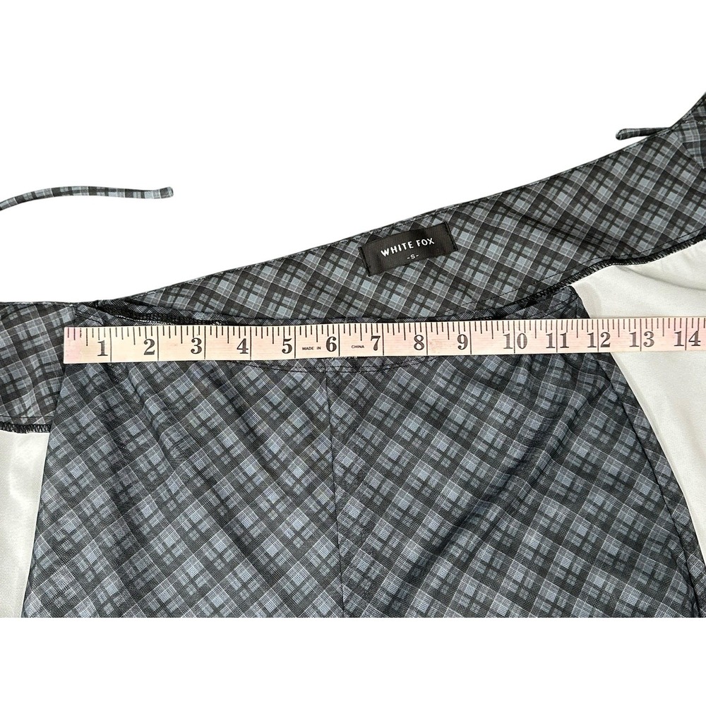 White Fox Plaid Sheer Leggings Stretch Wrap Skirt Details Wide Leg Size Small - Picture 4 of 8